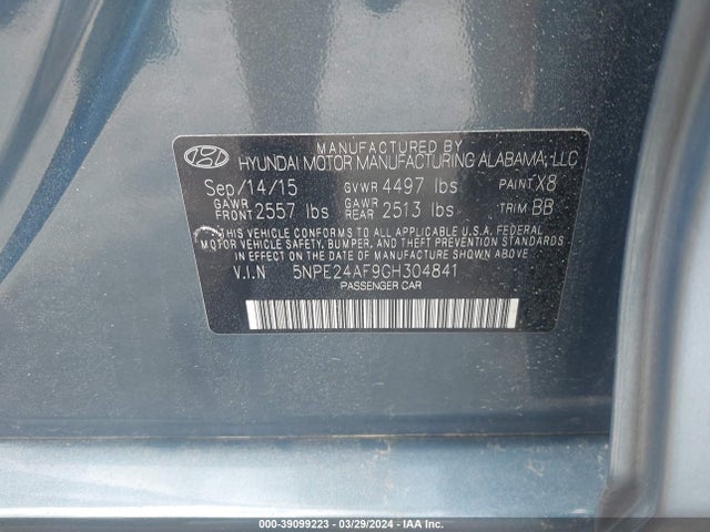 Hyundai SONATA SE 2016 5NPE24AF9GH304841 Image 9