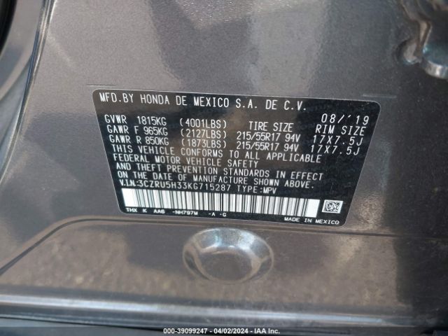3CZRU5H33KG715287 Honda HR-V LX