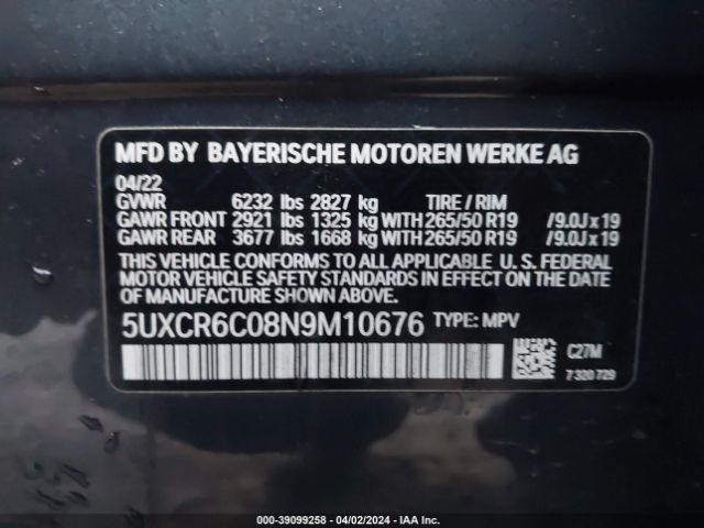 5UXCR6C08N9M10676 BMW X5 Xdrive40i