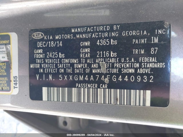 KIA Optima Lx 2015 5XXGM4A74FG440932 Image 9