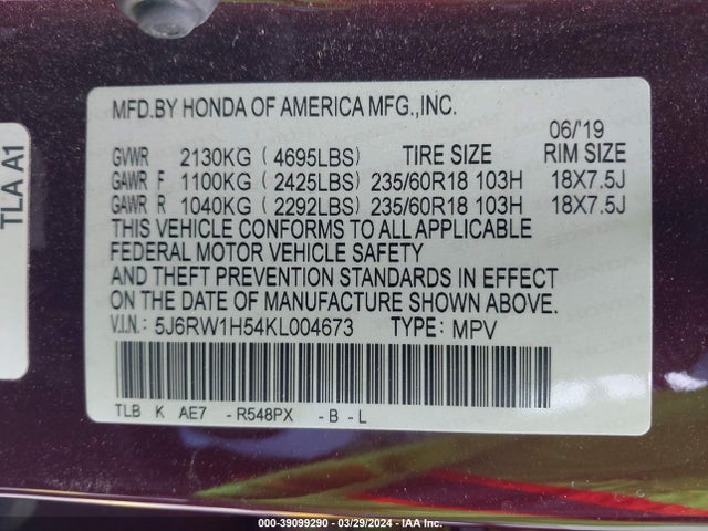 Honda CR-V EX 2019 5J6RW1H54KL004673 Image 9