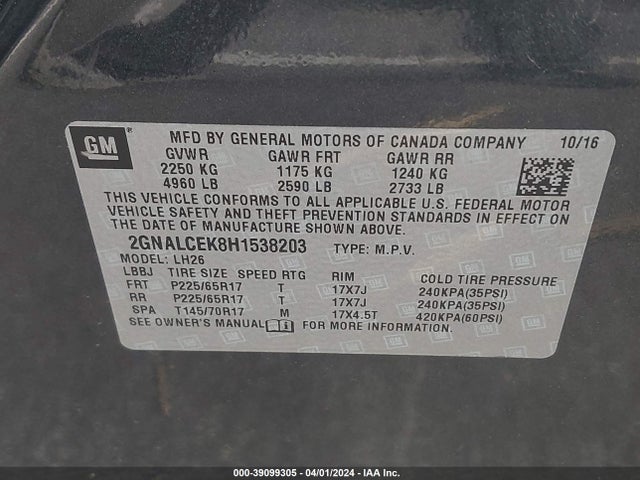 Chevrolet EQUINOX LT 2017 2GNALCEK8H1538203 Image 9