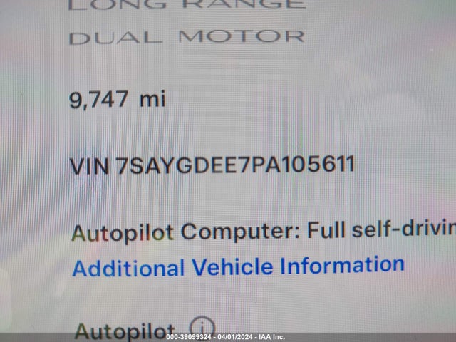 7SAYGDEE7PA105611 Tesla Model Y Awd/long Range Dual Motor All-wheel Drive