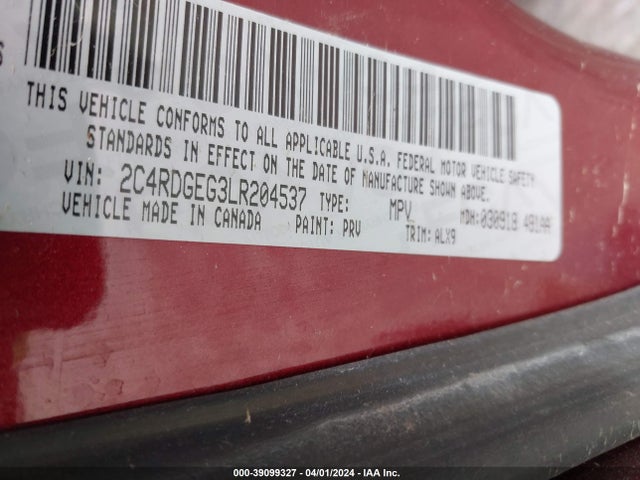 Dodge Grand Caravan Gt 2020 2C4RDGEG3LR204537 Image 9