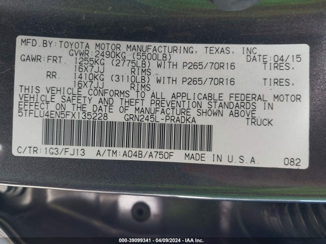 Toyota Tacoma Base V6 2015 5TFLU4EN5FX135228 Image 9