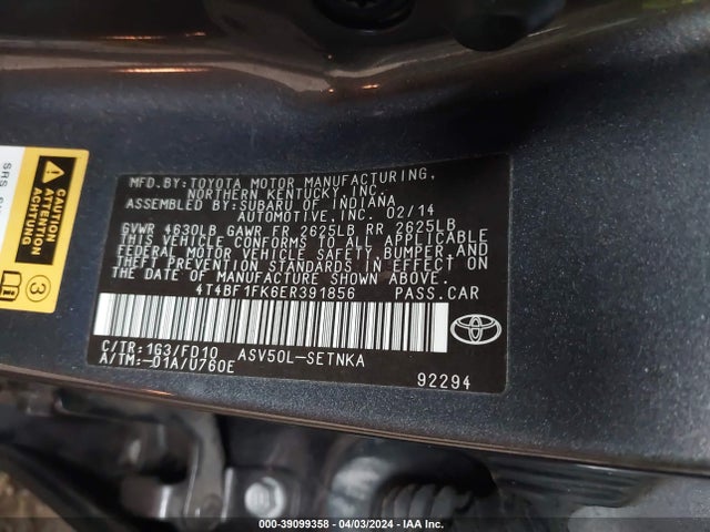 Toyota CAMRY LE 2014 4T4BF1FK6ER391856 Image 9