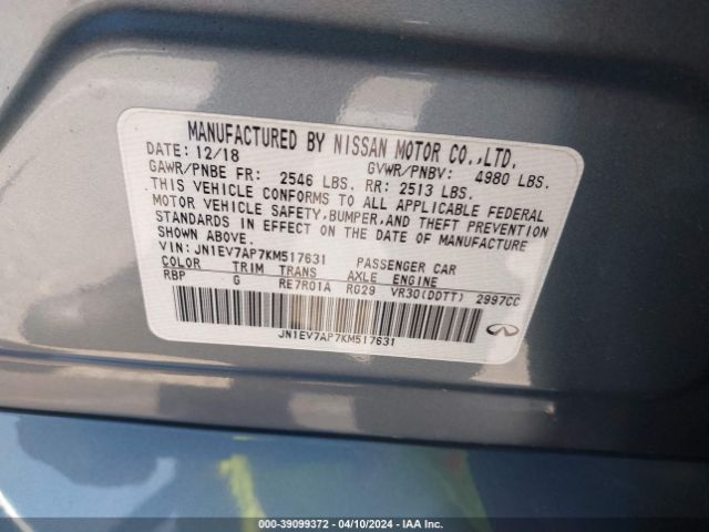 JN1EV7AP7KM517631 Infiniti Q50 3.0t Luxe