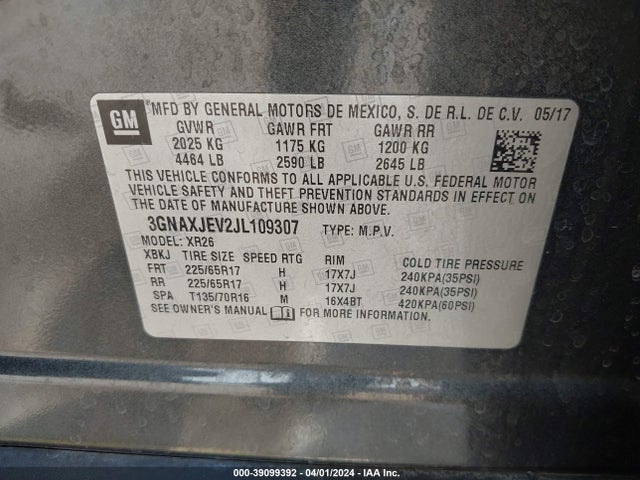 Chevrolet EQUINOX LT 2018 3GNAXJEV2JL109307 Image 9