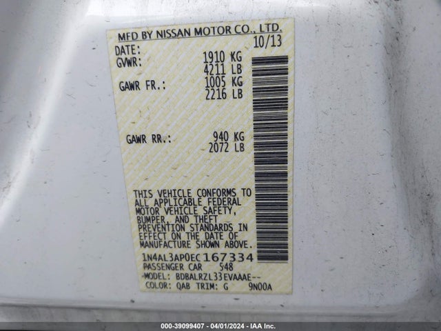 Nissan Altima 2.5 S 2014 1N4AL3AP0EC167334 Image 9