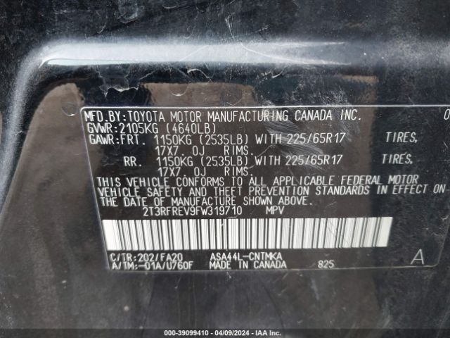 2T3RFREV9FW319710 Toyota Rav4 Xle