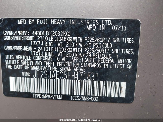 Subaru Forester 2.5i Premium 2014 JF2SJAEC5EH471831 Image 9