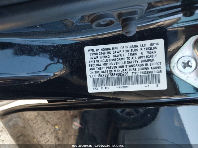 Honda Civic Lx 2015 19XFB2F56FE005299 Image 9