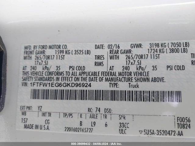 Ford F-150 Xl 2016 1FTFW1EG6GKD96924 Image 9