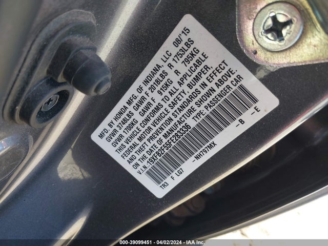Honda Civic Lx 2015 19XFB2F55FE283336 Image 9