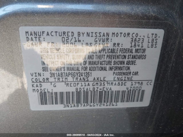 Nissan SENTRA S 2016 3N1AB7AP6GY241261 Image 9