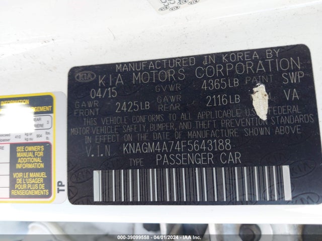 KIA Optima Lx 2015 KNAGM4A74F5643188 Image 9