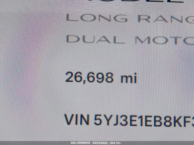 5YJ3E1EB8KF390512 Tesla Model 3 Long Range/performance