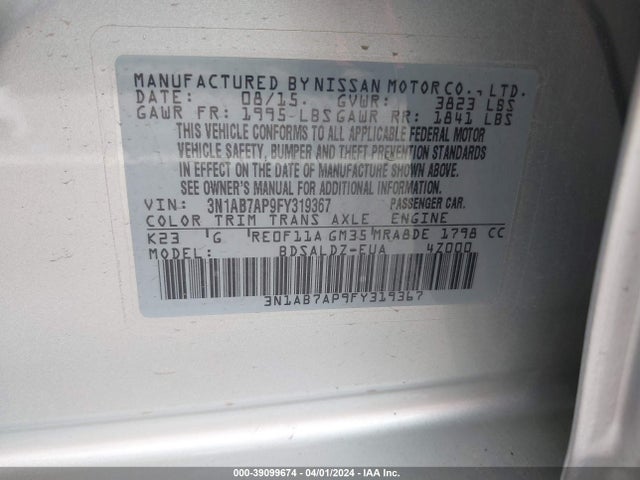 Nissan SENTRA SV 2015 3N1AB7AP9FY319367 Image 9