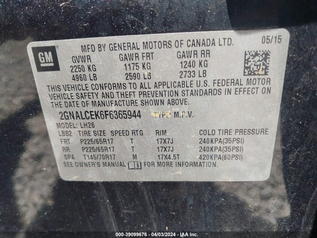 Chevrolet Equinox 2lt 2015 2GNALCEK6F6365944 Image 9