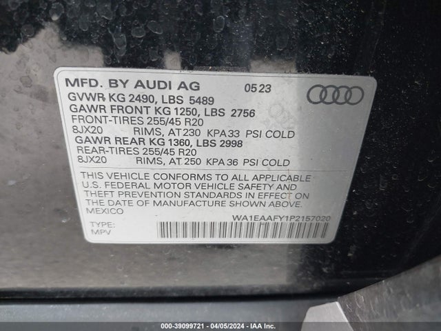 WA1EAAFY1P2157020 Audi Q5 Premium Plus 45 Tfsi S Line Quattro