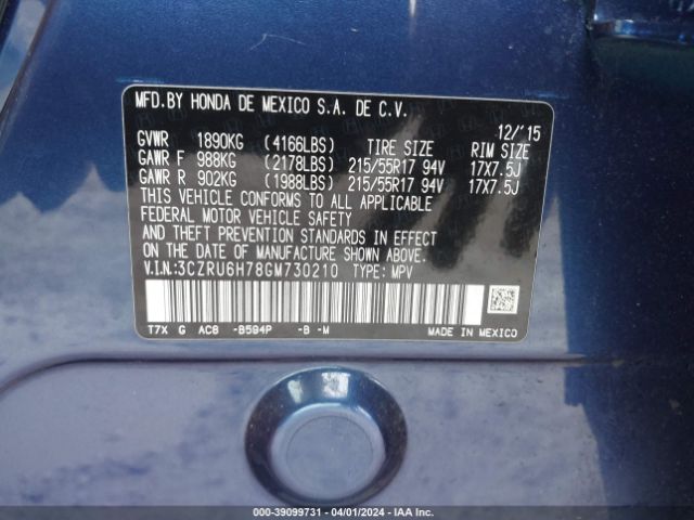 3CZRU6H78GM730210 Honda Hr-v Ex-l
