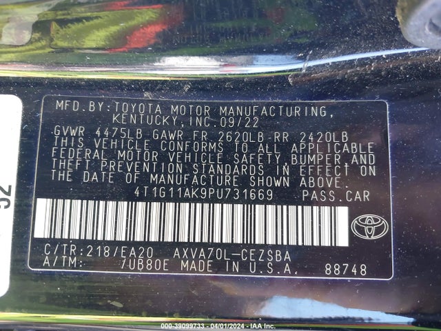 Toyota CAMRY SE 2023 4T1G11AK9PU731669 Image 9