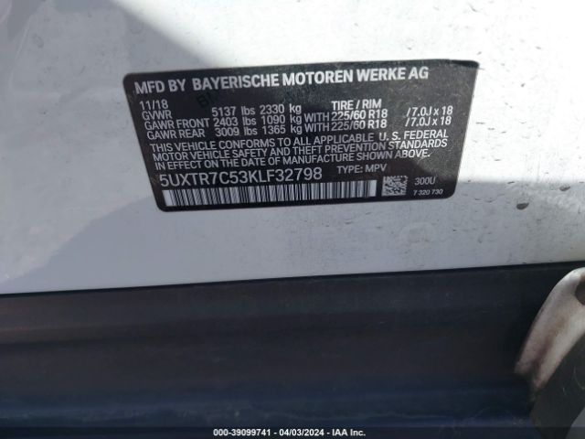5UXTR7C53KLF32798 BMW X3 Sdrive30i