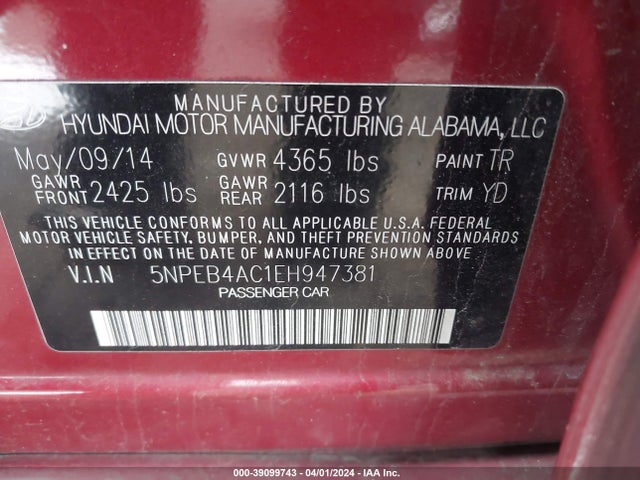 Hyundai SONATA GLS 2014 5NPEB4AC1EH947381 Image 9