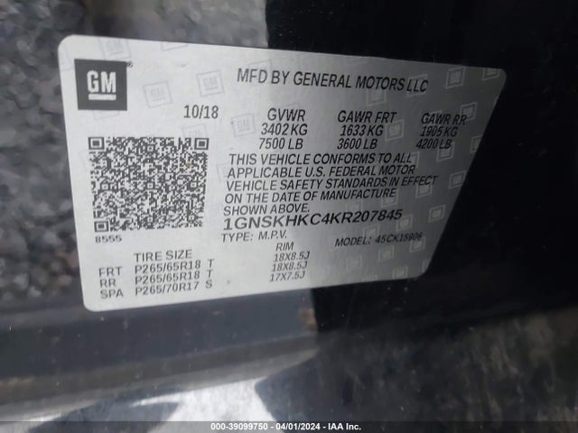 Chevrolet Suburban Lt 2019 1GNSKHKC4KR207845 Image 9