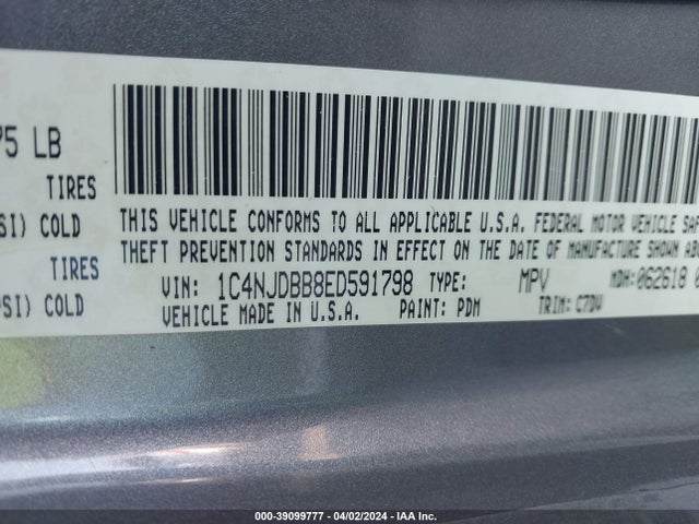 Jeep Compass Sport 2014 1C4NJDBB8ED591798 Image 9