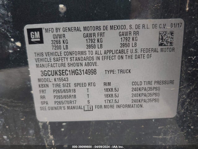 Chevrolet Silverado 1500 1lz 2017 3GCUKSEC1HG314998 Image 9