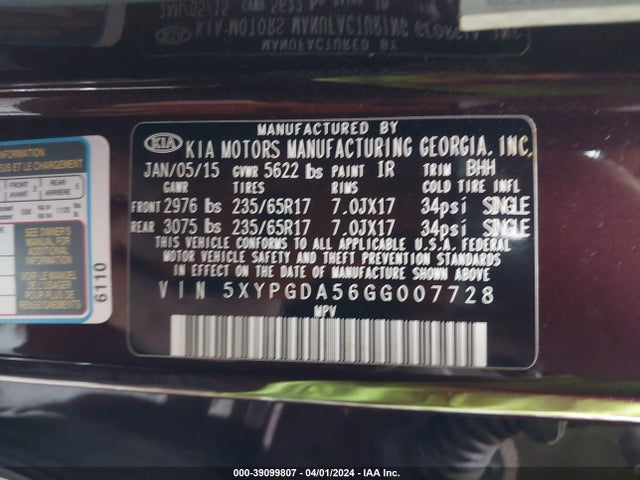 KIA Sorento 3.3l Lx 2016 5XYPGDA56GG007728 Image 9