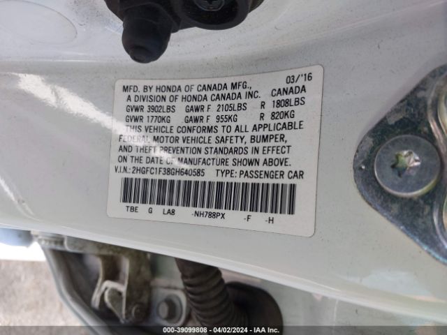 2HGFC1F38GH640585 Honda Civic Ex-t