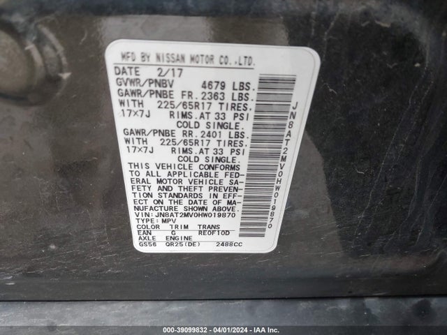 Nissan ROGUE S 2017 JN8AT2MV0HW019870 Image 9