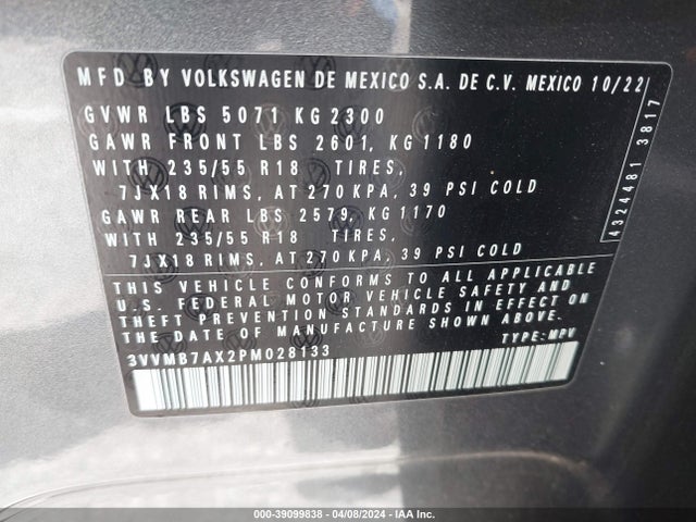 3VVMB7AX2PM028133 Volkswagen Tiguan 2.0t Se