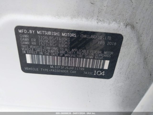 ML32F3FJ5JHF11799 Mitsubishi Mirage G4 Es