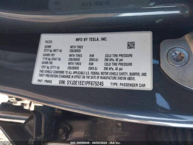 5YJ3E1EC1PF675245 Tesla Model 3 Performance Dual Motor All-wheel Drive