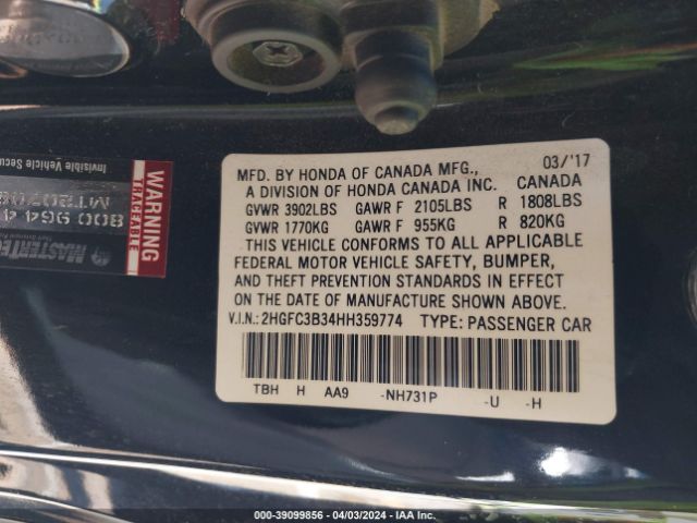 2HGFC3B34HH359774 Honda Civic Ex-t