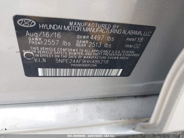 Hyundai Sonata 2017 5NPE24AF9HH486218 Image 9