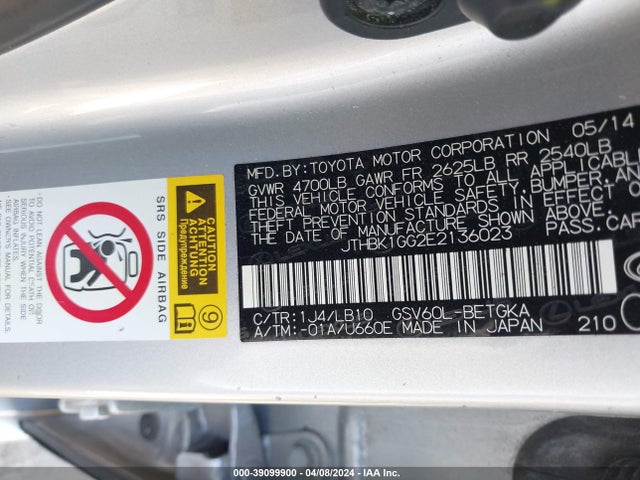 Lexus ES 350 2014 JTHBK1GG2E2136023 Image 9