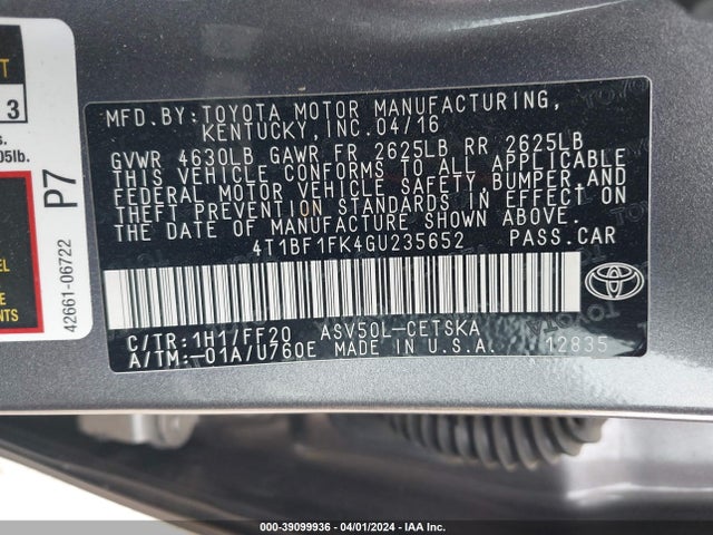 Toyota CAMRY SE 2016 4T1BF1FK4GU235652 Image 9