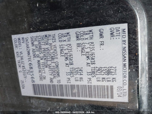 Nissan Pathfinder Sl 2014 5N1AR2MN7EC683568 Image 9
