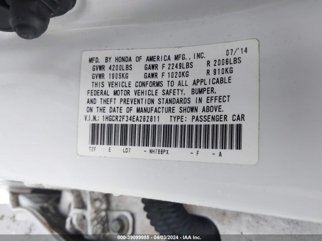 Honda ACCORD LX 2014 1HGCR2F34EA282811 Image 9