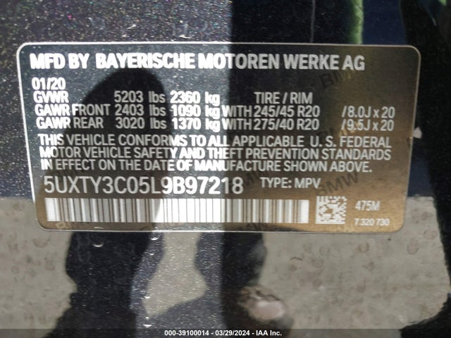 BMW X3 Sdrive30i 2020 5UXTY3C05L9B97218 Image 9