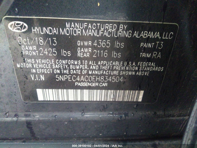 Hyundai Sonata Limited 2014 5NPEC4AC0EH834504 Image 9