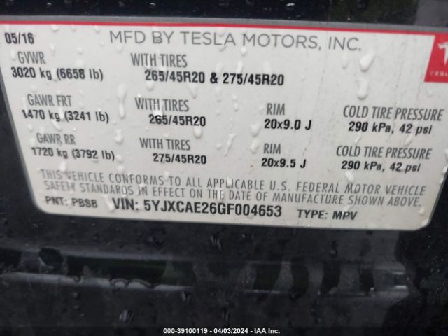 2016 TESLA MODEL X 5YJXCAE26GF004653 Photo 8