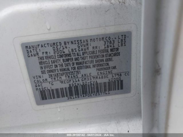 3N1AB7AP0EY257761 Nissan Sentra Fe+ S/fe+ Sv/s/sl/sr/sv