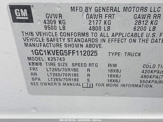Chevrolet Silverado 2500hd Lt 2015 1GC1KVEG5FF112025 Image 9