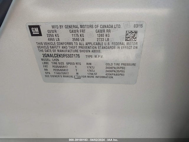 Chevrolet Equinox 2lt 2015 2GNALCEK5F6307176 Image 9