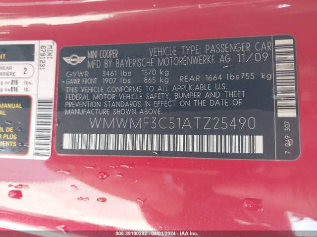 2010 MINI COOPER WMWMF3C51ATZ25490 Photo 8